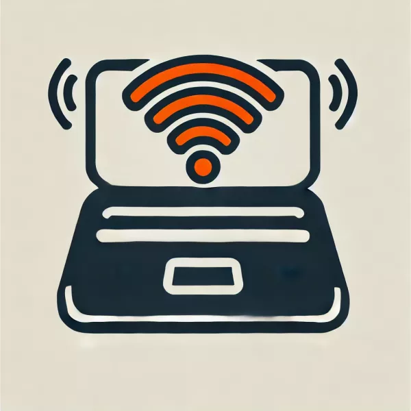 Icon consisting of a graphic of a laptop with a WiFi signal